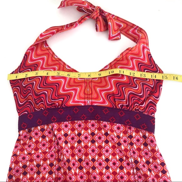 Athleta groovy 70s inspired mod empire waist print halter dress sz 2 / XS - Picture 10 of 13